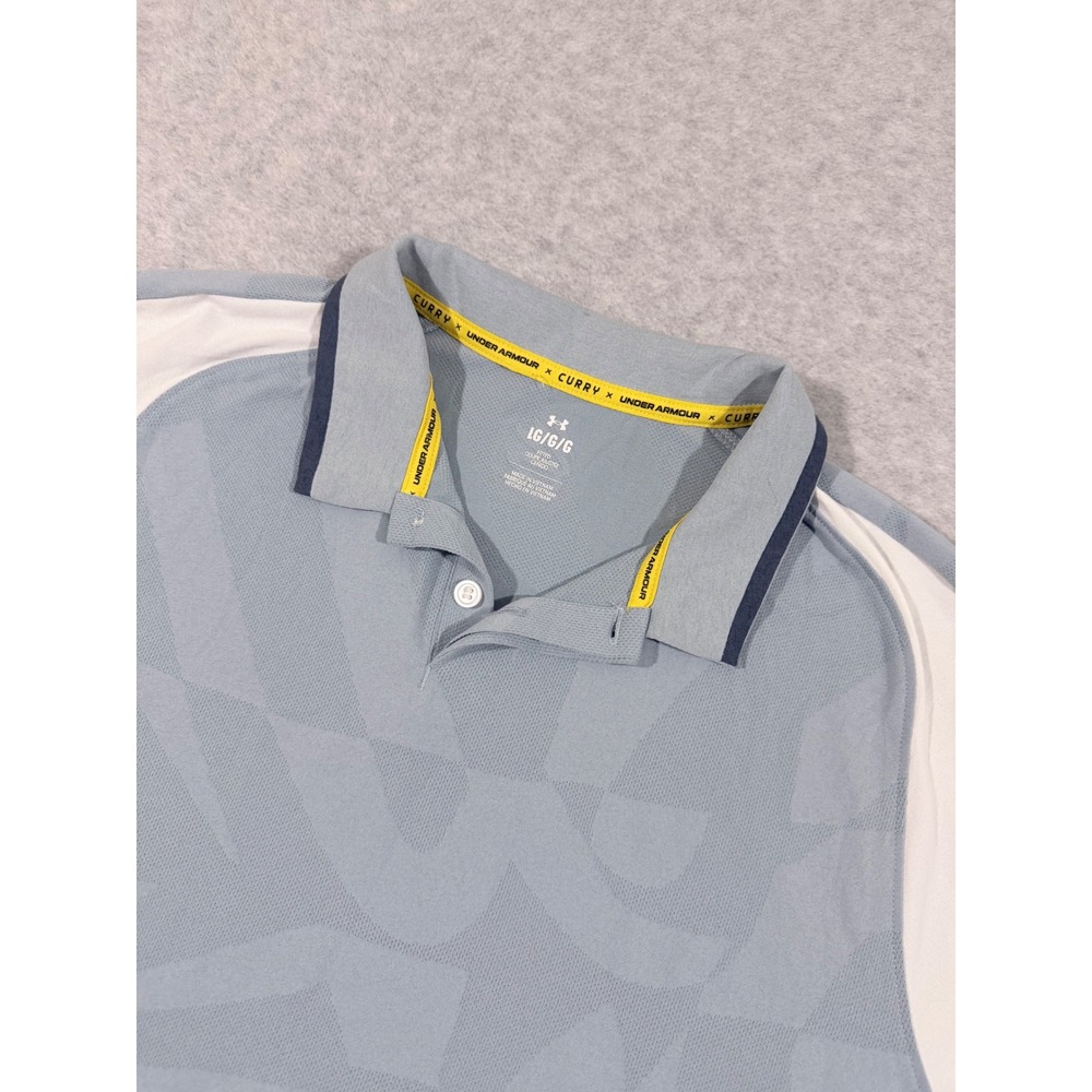 Under Armour X Curry Polo Shirt Mens Large Blue White Fitted Geometric
